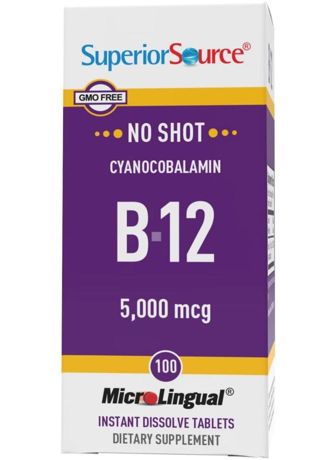 Superior Source No Shot Vitamin B-12 Cyanocobalamin 5000 mcg - Vitamin B-12 to Support Energy Production, Brain Health & Overall Wellness - Sublingual Tablets - 100 Dissolvable Tablets  - Image 5