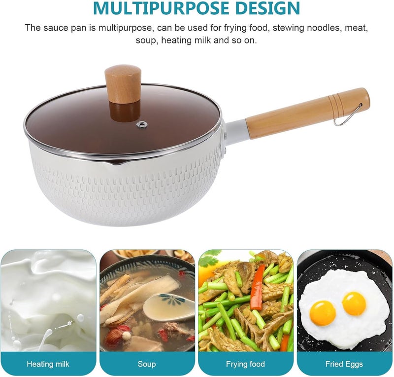 TOYANDONA Non-stick Maifan Stone Saucepan with Lid 20cm White Glass Cover Milk Pot with Wooden Handle for Home Cooking and Noodle Stewing - Image 4