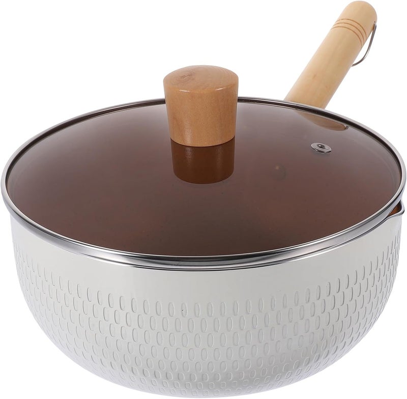 TOYANDONA Non-stick Maifan Stone Saucepan with Lid 20cm White Glass Cover Milk Pot with Wooden Handle for Home Cooking and Noodle Stewing - Image 1