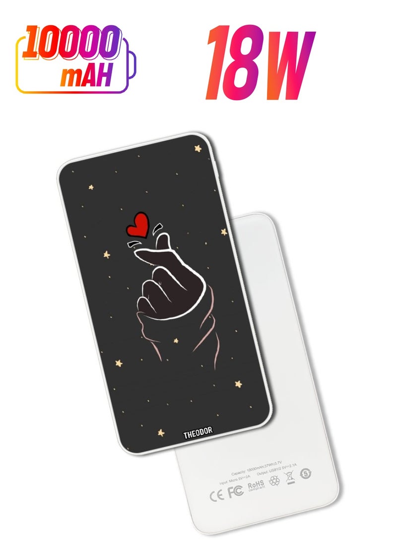 Theodor 10,000 mAh Super Fast Charging Ultra Compact Power Bank with Quick Charge & Power Delivery, Portable Charger For iPhone and Android Snap Love - Image 1