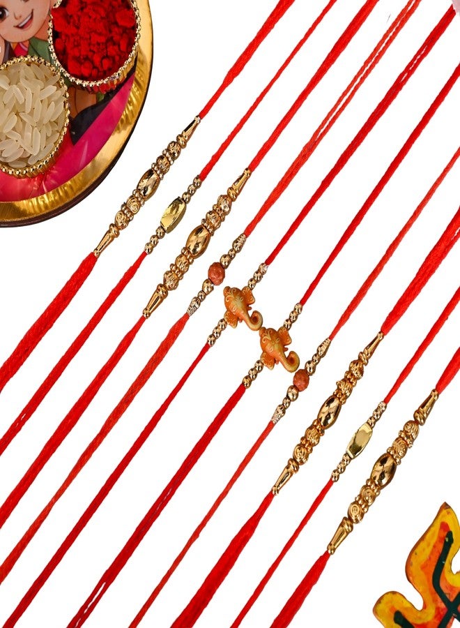 Poorak Religious Assorted Rakhi Combo – 10 Rakhi, Greeting Card & Roli Chawal - Image 1