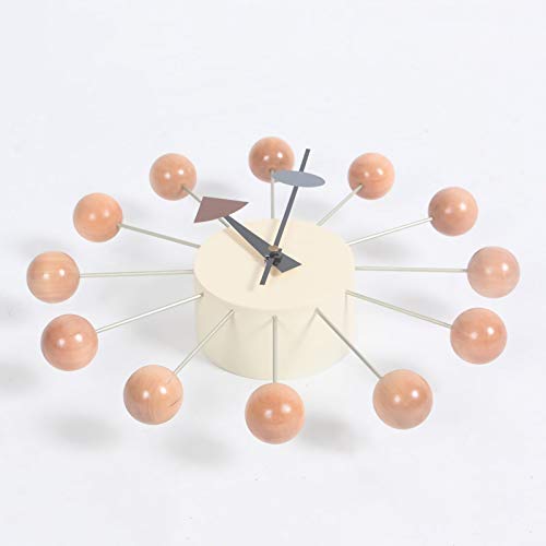 SHISEDECO Mid Century Art Retro Design Painted Solid Wood Non Ticking Decorative Modern Silent Wall Clocks for Home, Kitchen, Living Room, Office etc. (Ball Clock in Natural) - Image 2