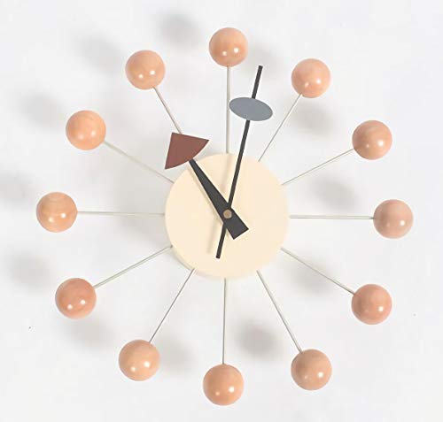 SHISEDECO Mid Century Art Retro Design Painted Solid Wood Non Ticking Decorative Modern Silent Wall Clocks for Home, Kitchen, Living Room, Office etc. (Ball Clock in Natural) - Image 1