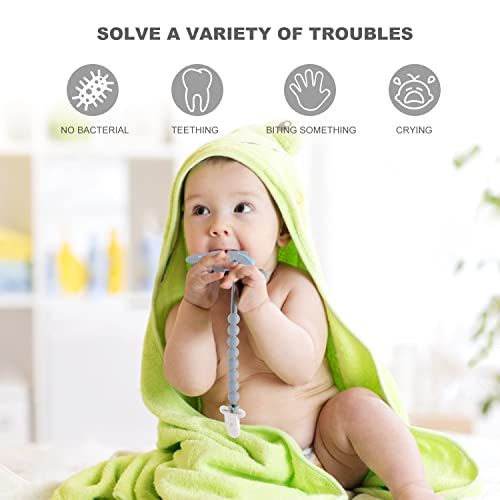 Slotic Baby Teething Toys for Babies 3-6 6-12 Months, Dinosaur Teether Pain Relief Toy with One Piece Design Pacifier Clip Holder Set, Freezer Safe Neutral Shower Gift for Boys and Girls (Grey) - Image 3