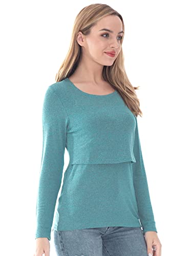 Bearsland Women's 3 Packs Maternity Clothes Long Sleeves Breastfeeding Shirts Nursing Top,Black+Brick red+Sky Blue,L - Image 5