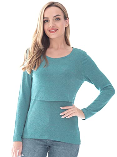 Bearsland Women's 3 Packs Maternity Clothes Long Sleeves Breastfeeding Shirts Nursing Top,Black+Brick red+Sky Blue,L - Image 2
