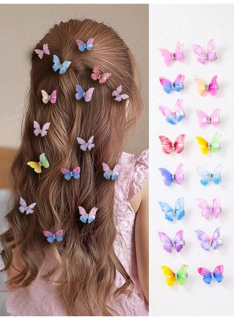 مشابك شعر للبنات على شكل فراشات ملونة مجموعة 18 قطعة - Image 1