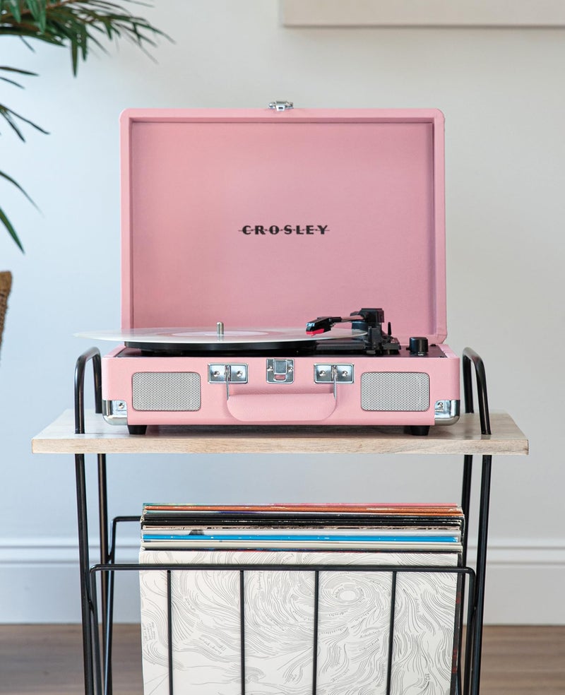 Crosley CR8005E-BH Cruiser Plus Vintage 3-Speed Bluetooth in/Out Suitcase Vinyl Record Player Turntable, Blush - Image 3