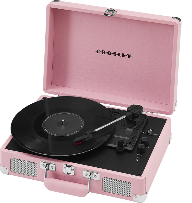 Crosley CR8005E-BH Cruiser Plus Vintage 3-Speed Bluetooth in/Out Suitcase Vinyl Record Player Turntable, Blush - Image 4