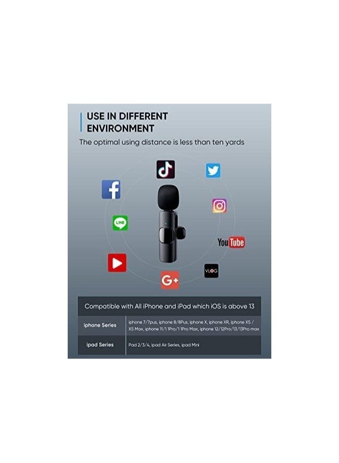 2 PCS Professional Wireless Lavalier Microphone for iPhone iPad only, Cordless Bluetooth Lapel Microphone for YouTube/Facebook Live Stream - Image 4