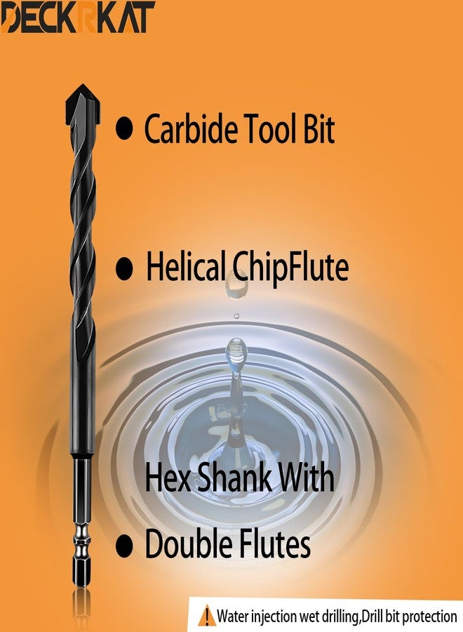 DECKRKAT 6-Piece Black Masonry Drill Bit Set for Concrete, Brick, Tile - Carbide Tipped, Quick Change 1/4" Hex Shank (5/32",3/16",1/4",5/16",3/8",1/2") w/Storage Case - Image 3