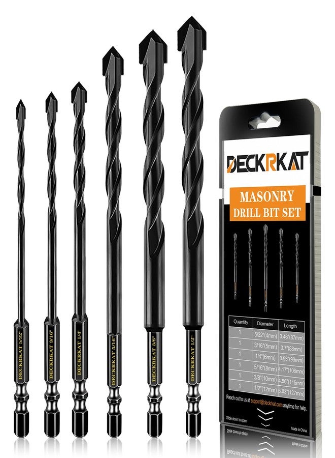 DECKRKAT 6-Piece Black Masonry Drill Bit Set for Concrete, Brick, Tile - Carbide Tipped, Quick Change 1/4" Hex Shank (5/32",3/16",1/4",5/16",3/8",1/2") w/Storage Case - Image 1
