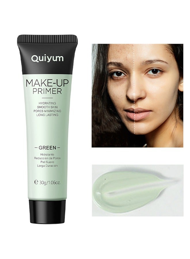 QUIYUM Make-Up Primer, Green Color Corrector Face Primer, Hydrating And Anti-Redness Makeup Base, Pore Minimizer For Red And Blemished Skin, Long-Lasting Vegan Primer For Smooth Makeup Application 30g - Image 1