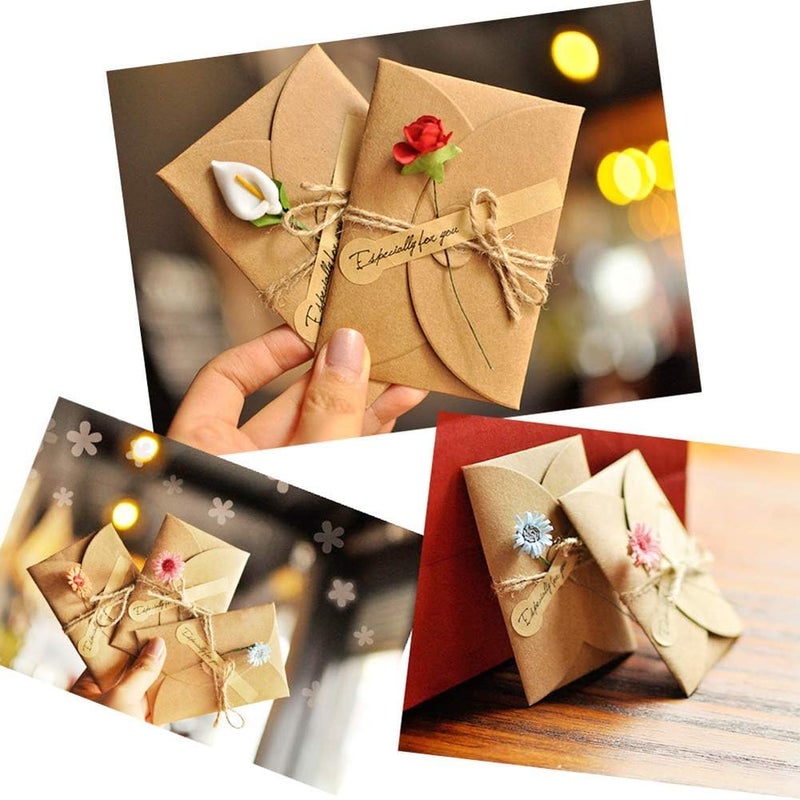 KASTWAVE 4 Pack Flower Pattern Thank You Card Handmade Invitation Greeting Card Wish Card For Wedding Birthday Festival - Image 4