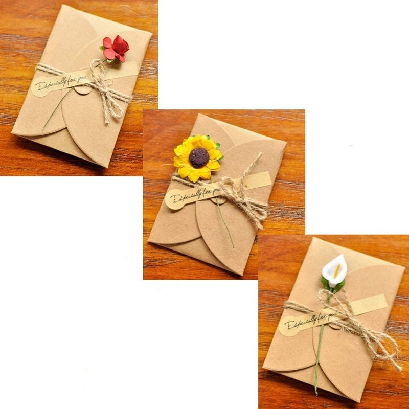 KASTWAVE 4 Pack Flower Pattern Thank You Card Handmade Invitation Greeting Card Wish Card For Wedding Birthday Festival - Image 2