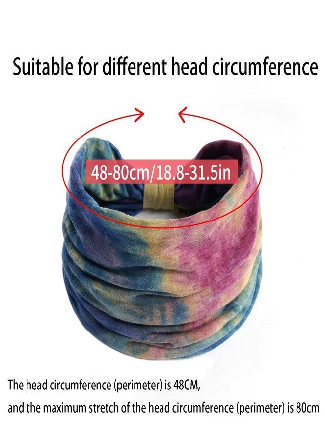 DAZZLIQ Chic Tie-Dye Bandanas for Women Soft Wide Head Band Workout Hair Band Sweat-Proof Gym Headband Cloth Hairband for Women Hair Scarf Running Yoga Sports (Mix Boho), Multi-Coloured, Microfiber - Image 4
