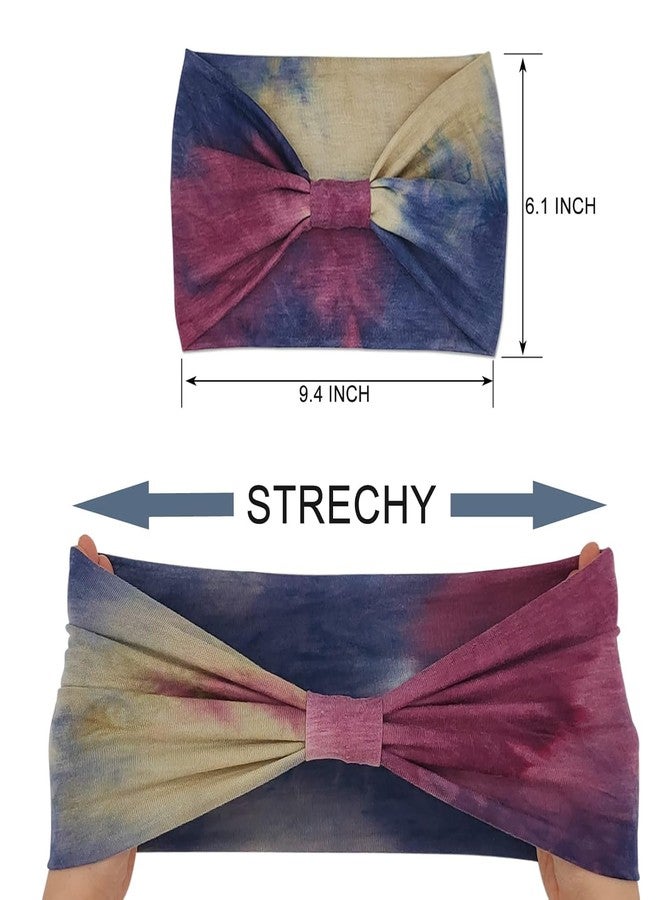 DAZZLIQ Chic Tie-Dye Bandanas for Women Soft Wide Head Band Workout Hair Band Sweat-Proof Gym Headband Cloth Hairband for Women Hair Scarf Running Yoga Sports (Mix Boho), Multi-Coloured, Microfiber - Image 3