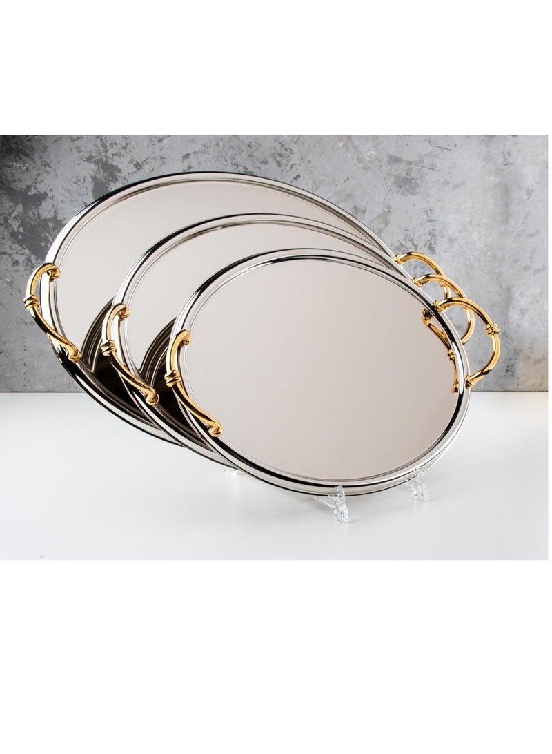 3 Piece Oval Steel Serving Tray Set - Image 2