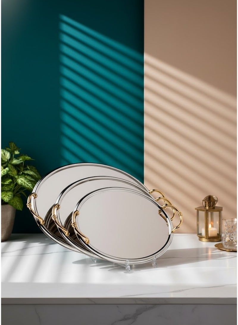 3 Piece Oval Steel Serving Tray Set - Image 1
