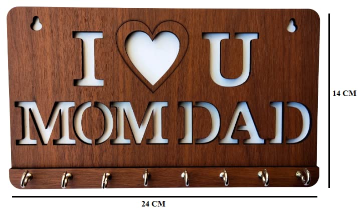 My Dream Carts I Love You Mom Dad Key Holder, Wooden Keychain Hanger, Key Hanger for Home Decor, Key Chain Holder for Wall Gift for World's Best Mother & Father, Designer Wall Mounted, Keys Organizer - Image 2