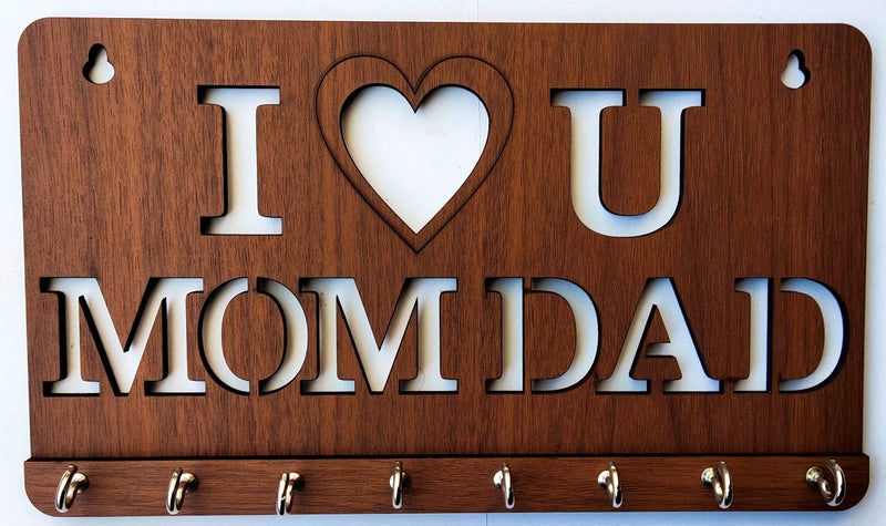 My Dream Carts I Love You Mom Dad Key Holder, Wooden Keychain Hanger, Key Hanger for Home Decor, Key Chain Holder for Wall Gift for World's Best Mother & Father, Designer Wall Mounted, Keys Organizer - Image 1