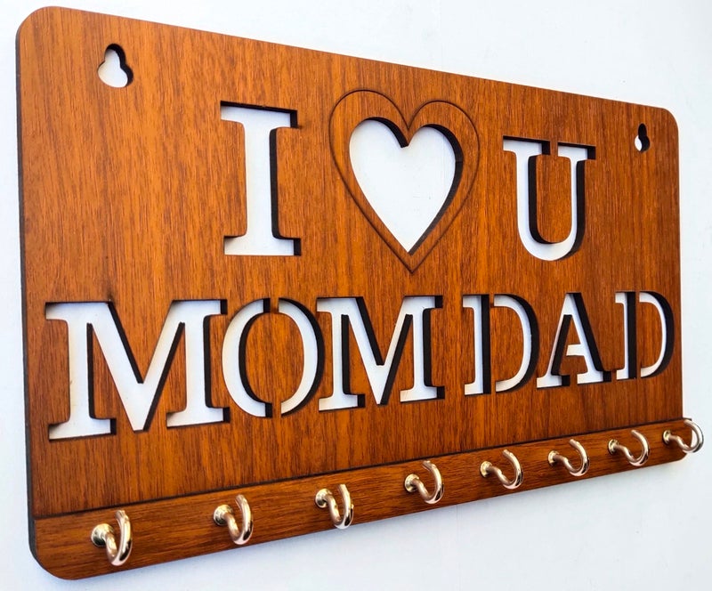 My Dream Carts I Love You Mom Dad Key Holder, Wooden Keychain Hanger, Key Hanger for Home Decor, Key Chain Holder for Wall Gift for World's Best Mother & Father, Designer Wall Mounted, Keys Organizer - Image 3