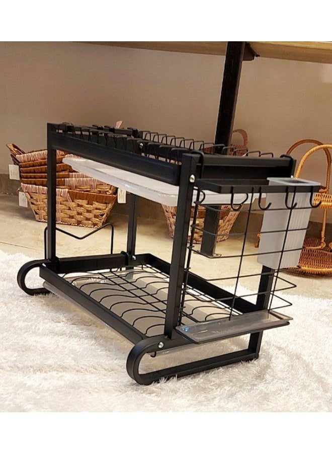 Imported 2-Tier Metal Dish Rack with Electrostatic Coating Rust-Resistant Elegant Kitchen Organizer  Hn  - Image 5