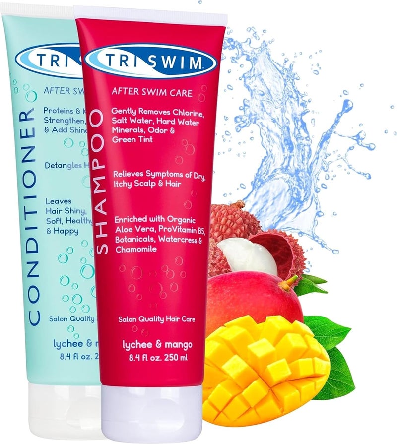 TRISWIM Chlorine Removal Hair Care Bundle After Swim Care Shampoo and Moisturizing Conditioner AntiChlorine Hair Protection For Swimmers Removes Green Tint Vegan Cruelty Free 250250 ml