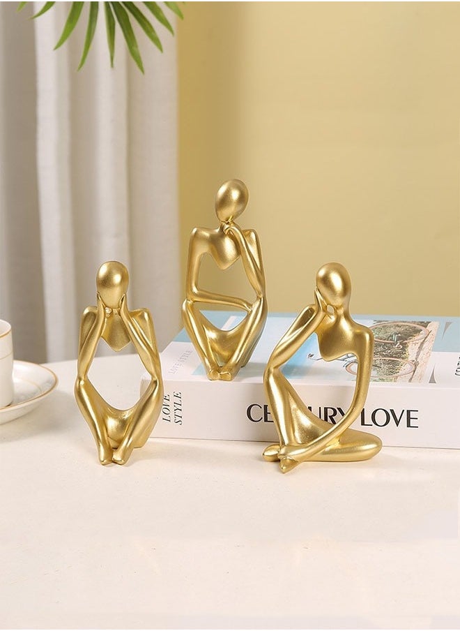 NIBEMINENT - Golden Thinker Resin Sculpture Set of 3 – A Perfect Fusion of Modern Art and Classic Philosophy, Elevating Your Space Aesthetics - Image 1