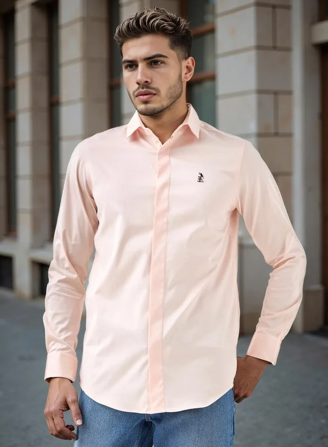 Emperor Regular Fit Logo Detail Shirt with Long Sleeves