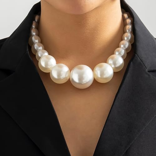Peutlhomy Pearl Necklaces for Women Big Pearl Choker Necklaces Chunky Statement Necklace Adjustable Wedding Party - Image 2