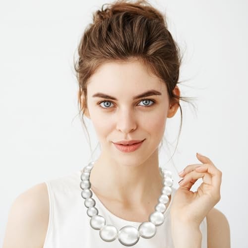 Peutlhomy Pearl Necklaces for Women Big Pearl Choker Necklaces Chunky Statement Necklace Adjustable Wedding Party - Image 5