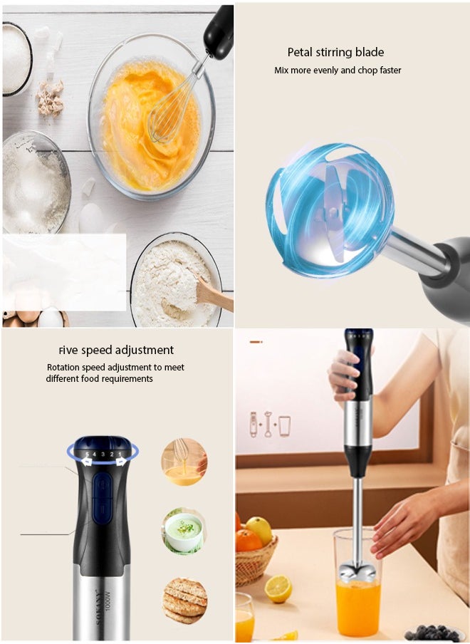 sokany Hand Blender/Mixer With Chopper and Whisk, Handheld 1000W Motor Electric Whisk Stainless Steel Whisk, Chopper Bowl, Measuring Beaker 4-IN-1, 5 Speed Stick Blender for Kitchen, Baby Food, SK-1711-4  - Image 4