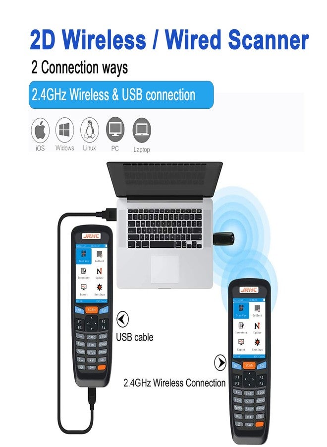 JRHC 2D Wireless Barcode Scanner,JRHC Portable Inventory Scanner & Data Collector 2.4G Bar Code Reader Long Transmission Distance with 2.8 Inch LCD Screen for Warehouse,Library,Pharmacy,Supermarket,Store - Image 4