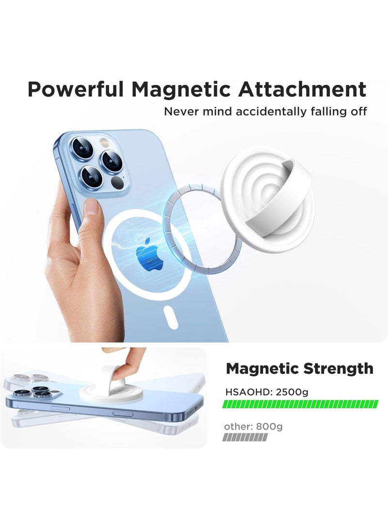 Upgraded Magnetic Phone Grip – Compatible with Mag-Safe, Silicone Removable Loop Grip, Finger Ring Holder for iPhone Pro Max/Plus/16/15/14/13/12, Back of Phone Grip (White) - Image 2