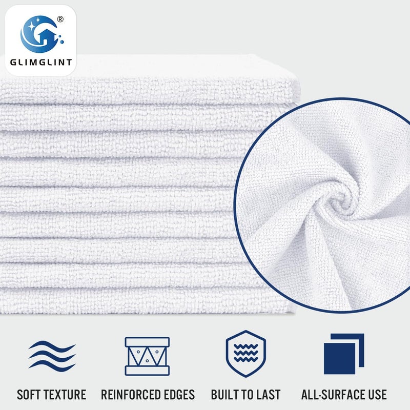 GLIMGLINT White Microfiber Cleaning Cloth,150PK Reusable Cleaning Rags,Highly Absorbent Shop Rags Bulk,All-Purpose Car Cleaning Towels for TV Screen, Kitchen, Bathroom, Restaurant, Garage, 14"X12" - Image 3
