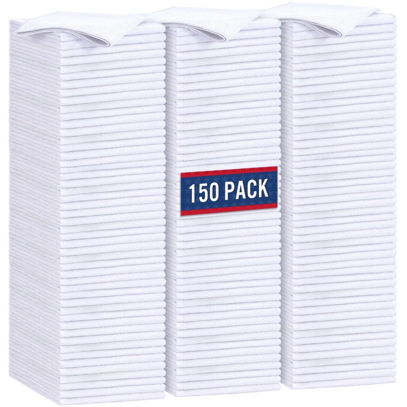 GLIMGLINT White Microfiber Cleaning Cloth,150PK Reusable Cleaning Rags,Highly Absorbent Shop Rags Bulk,All-Purpose Car Cleaning Towels for TV Screen, Kitchen, Bathroom, Restaurant, Garage, 14"X12" - Image 1