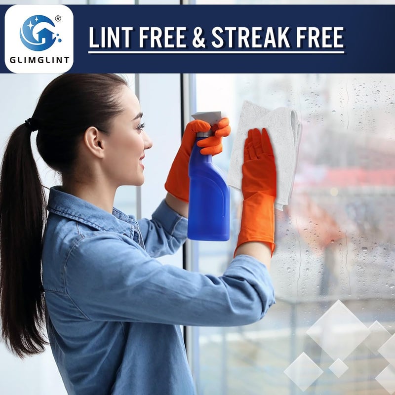GLIMGLINT White Microfiber Cleaning Cloth,150PK Reusable Cleaning Rags,Highly Absorbent Shop Rags Bulk,All-Purpose Car Cleaning Towels for TV Screen, Kitchen, Bathroom, Restaurant, Garage, 14"X12" - Image 5