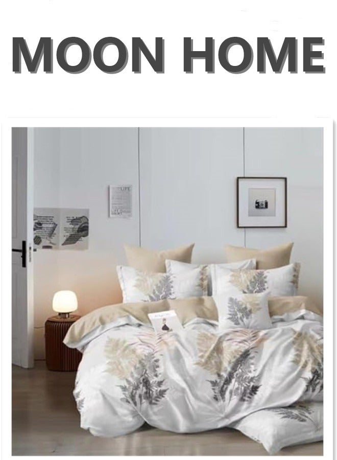 MOON HOME طقم غطاء لحاف بتصميم جميل من الألياف الدقيقة الناعمة والقابلة للتنفس بحجم ملكي/ملكة/مفرد، يتضمن 1 غطاء لحاف، 1 ملاءة سرير مشدودة، 4 أغطية وسائد - Image 1