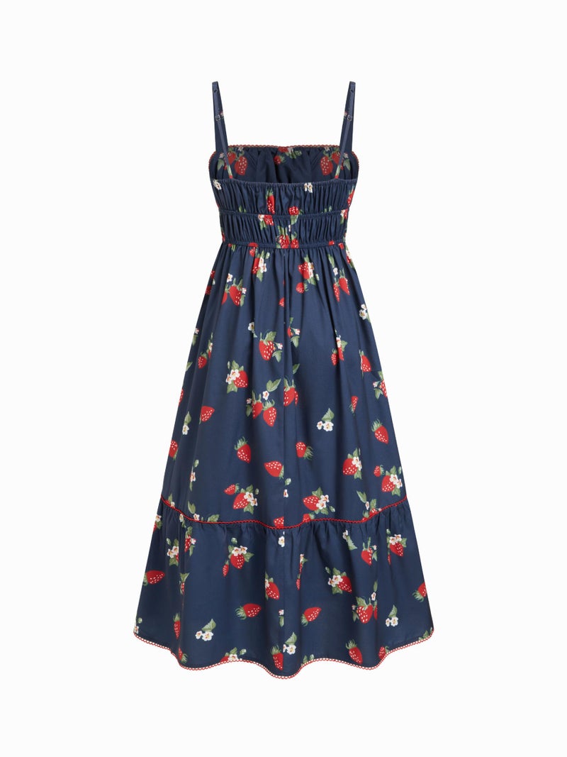CIDER Maxi Dresses for Women Floral Spaghetti Straps Square Neck Tie Front Sundress Summer Beach Casual Outfits Dark Navy - Image 3
