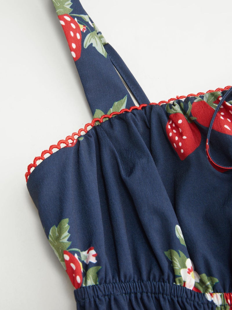 CIDER Maxi Dresses for Women Floral Spaghetti Straps Square Neck Tie Front Sundress Summer Beach Casual Outfits Dark Navy - Image 4