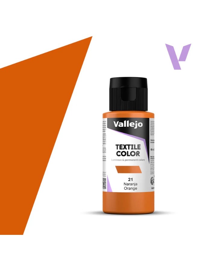 Vallejo Textile Fabric Paint Orange 21 – 60ml Bottle Matte Washable Finish