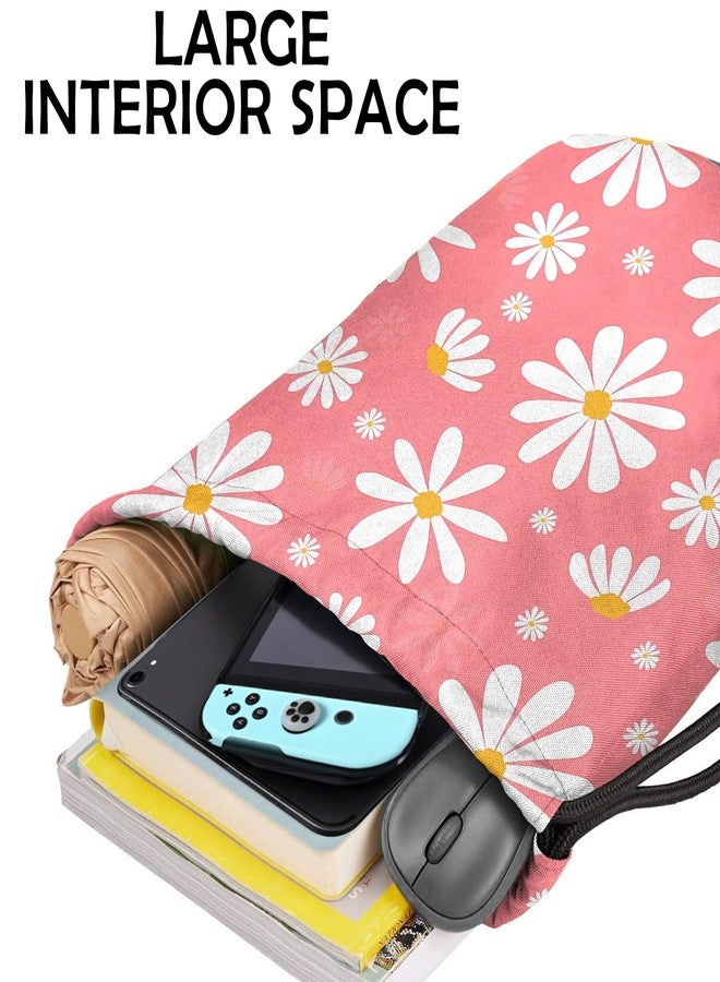 BHAHB Drawstring Backpack for String Bag Waterproof Cute Sports Beach Swimming Travel (13"×17")-Daisy - Image 4