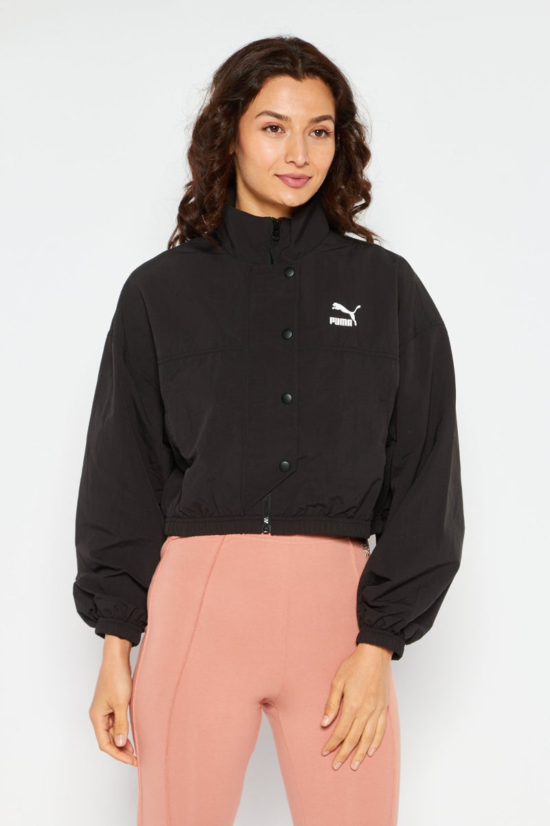 PUMA جاكيت واقي من الرياح طويل الأكمام للنساء، أسود - Image 1