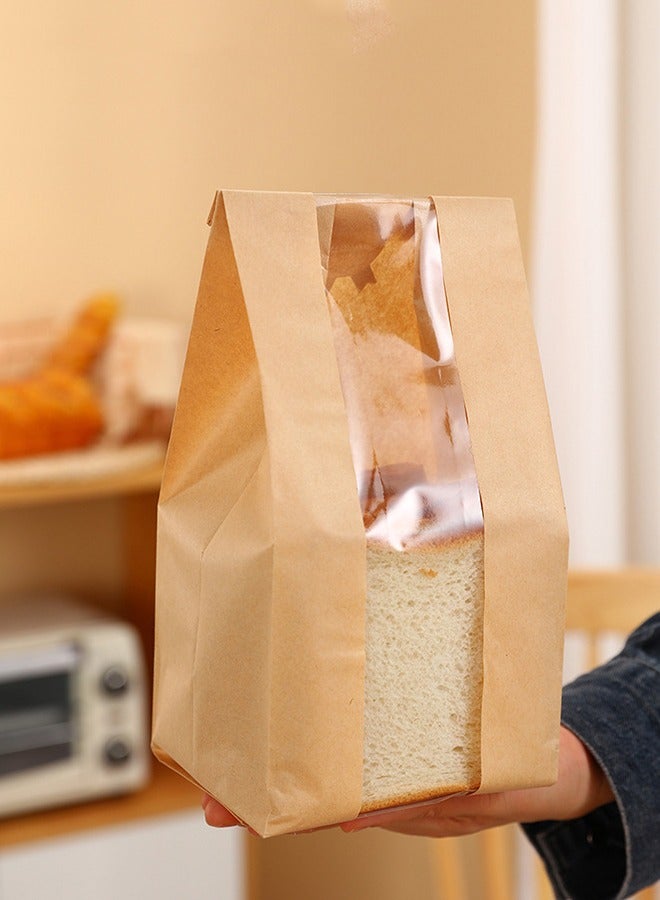 BF HOME 50 Pieces Kraft Paper Greaseproof Bags with Clear Window and Label Stickers Coffee Bags Baking Packaging Toast Bags Bread Paper Bags - Image 3