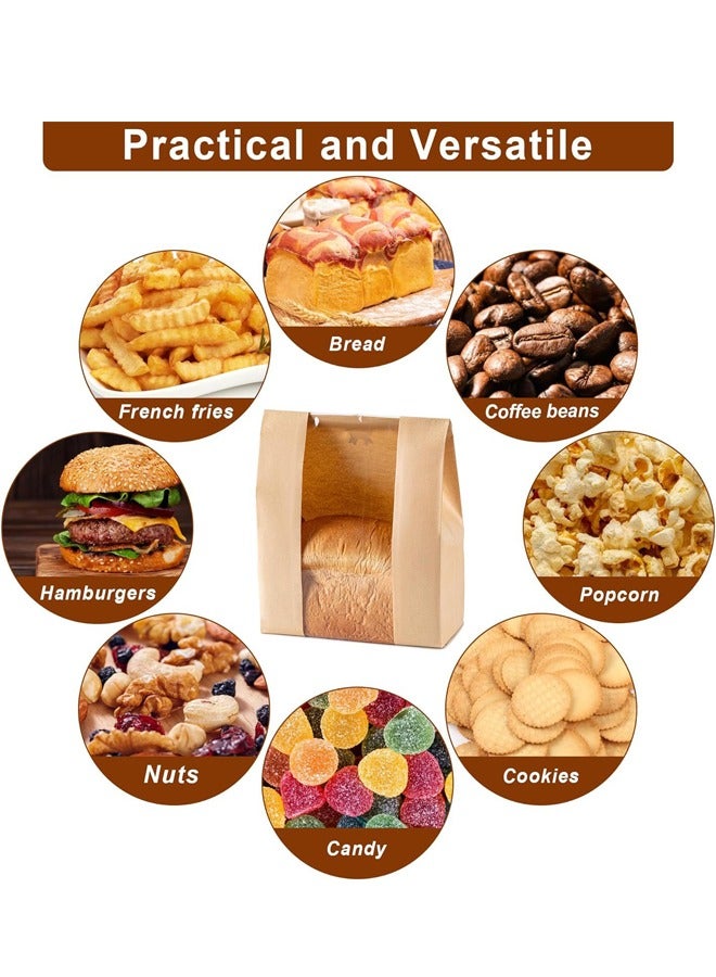 BF HOME 50 Pieces Kraft Paper Greaseproof Bags with Clear Window and Label Stickers Coffee Bags Baking Packaging Toast Bags Bread Paper Bags - Image 4