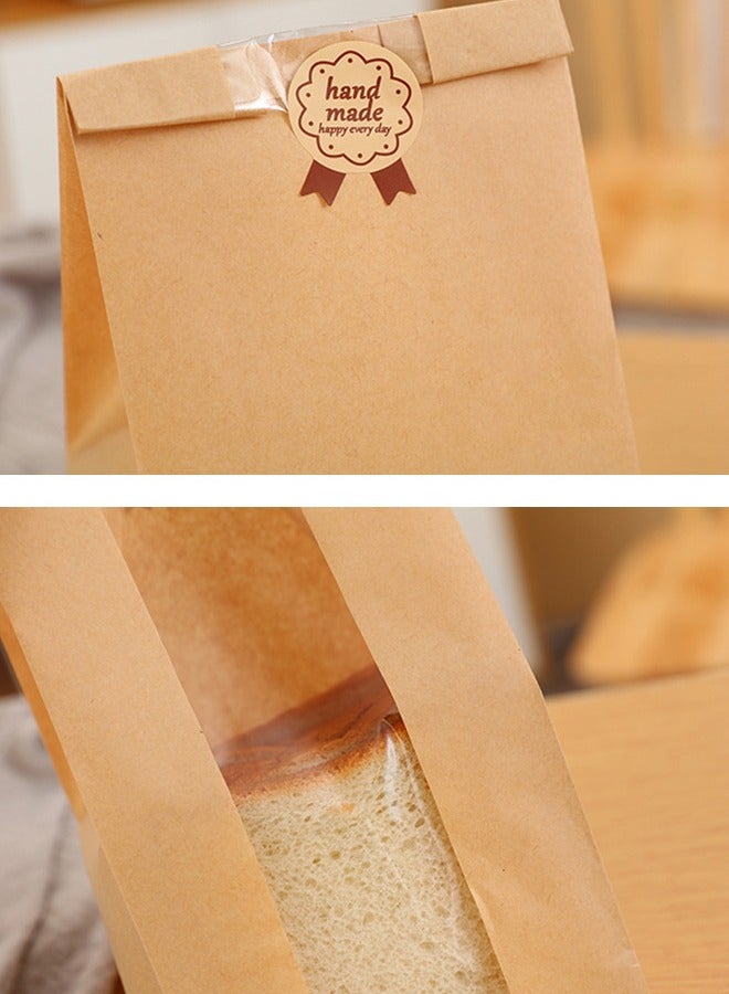 BF HOME 50 Pieces Kraft Paper Greaseproof Bags with Clear Window and Label Stickers Coffee Bags Baking Packaging Toast Bags Bread Paper Bags - Image 5