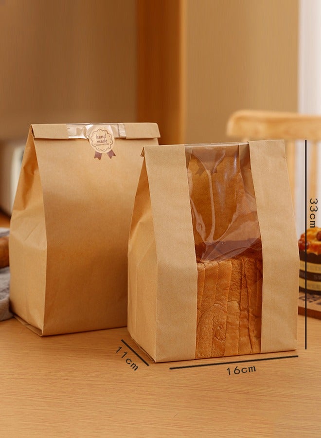 BF HOME 50 Pieces Kraft Paper Greaseproof Bags with Clear Window and Label Stickers Coffee Bags Baking Packaging Toast Bags Bread Paper Bags - Image 2