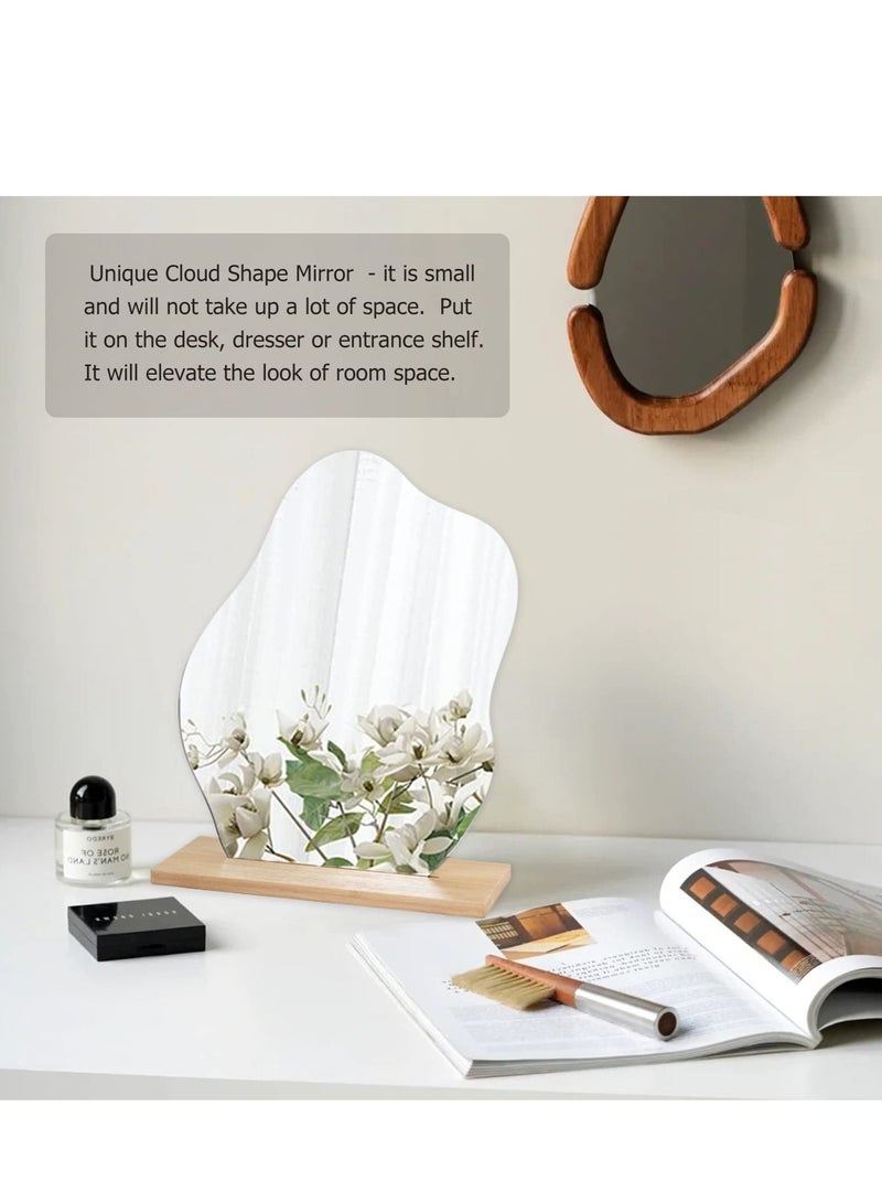 والالا مرآة الغرور الجمالية غير المنتظمة بدون إطار، مرايا أكريليك مكتبية مزخرفة مع حامل خشبي لغرفة المعيشة وغرفة النوم والمساحات الصغيرة لديكور المنزل - Image 3