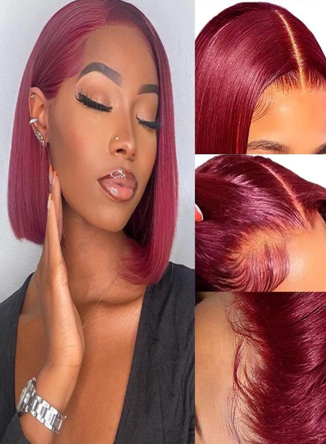 سيلينا شعر مستعار دانتيل أمامي عنابي 99j، شعر بشري طبيعي 100%، باروكة بوب مستقيمة 4x4، باروكة دانتيل عالية الدقة، شعر بشري طبيعي 100%، شعر ريمي طبيعي بدون غراء، باروكة دانتيل شفافة 10 بوصات للنساء - Image 1